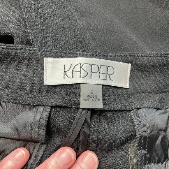 Kasper Black Stretch Crepe Straight Leg Mid-Rise Flat Front Trouser Pants 6 NWT - Picture 4 of 14